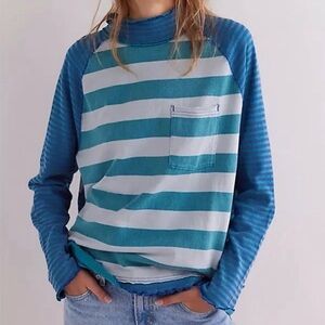 We The Free Teal and White Striped Top
